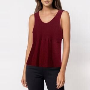 Eileen Fisher Tank Top Blouse Wool Burgundy Red Babydoll Hem Size Small Petite